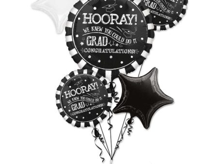 Hooray Grad Balloon Bouquet 5pcs For Cheap