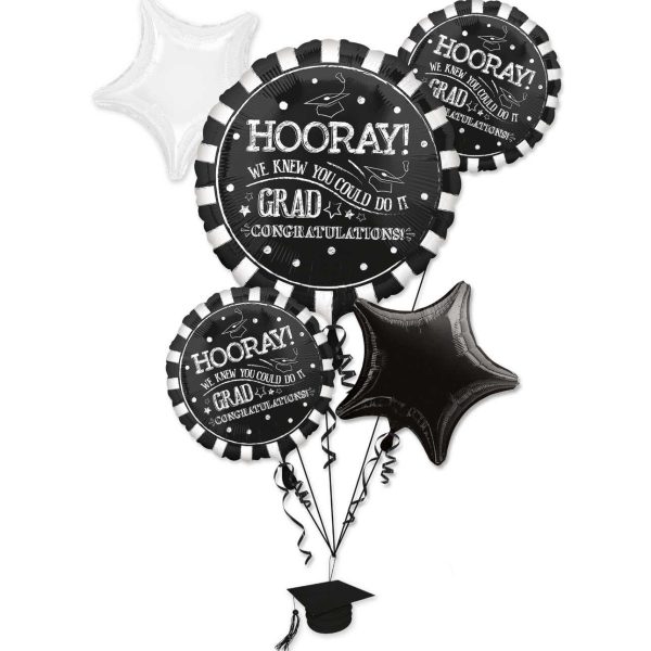 Hooray Grad Balloon Bouquet 5pcs For Cheap