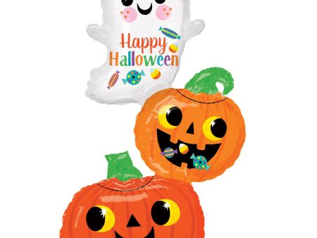 Happy Ghost & Pumpkin Stack SuperShape Balloon 55x93cm on Sale